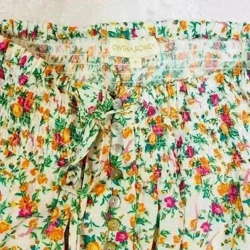 Cynthia Rowley BoHo Long Floral Skirt Elastic Waist With Buttons Size Small - Picture 5 of 6